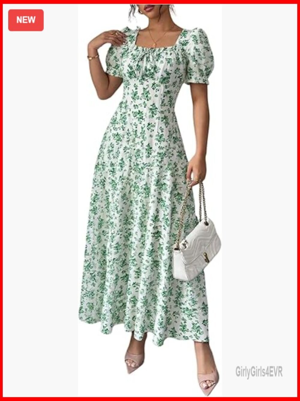 Floral Short Puff Sleeve Milkmaid Dress Boho A Line Maxi